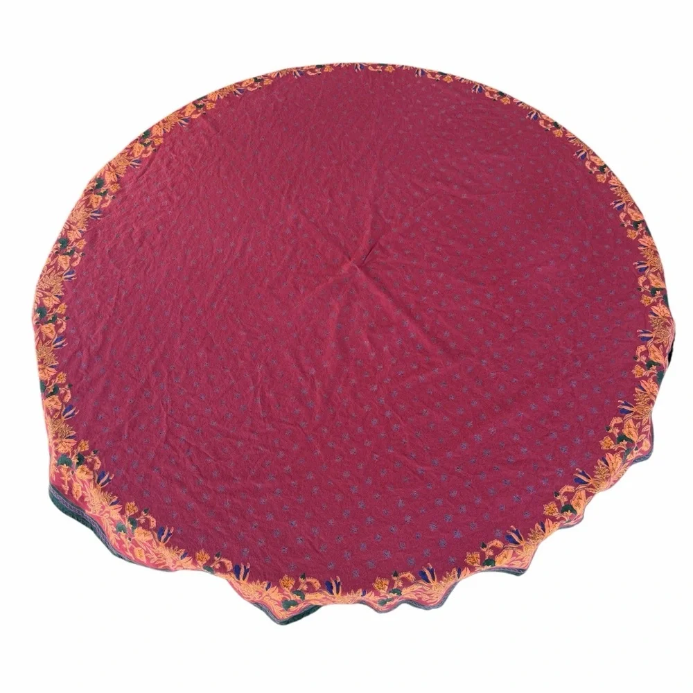 Vintage Williams-Sonoma Provence Round Cotton Tablecloth Brick Red Bees 70” GUC